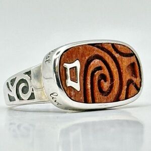 Silpada Retired R2023 “Inspiration” Sterling Silver & Carved Wood Ring Size 7